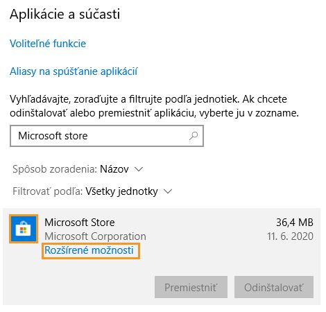 Kliknite na Rozšírené možnosti v časti Aplikácie a súčasti.