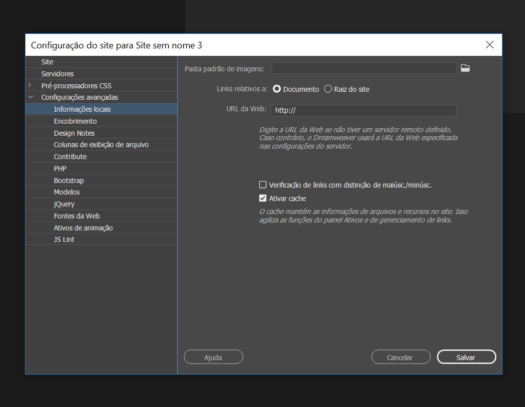 Configurações avançadas em Configuração do site