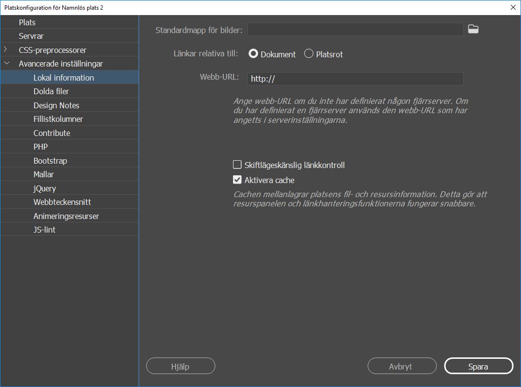 Avancerade inställningar i platskonfiguration