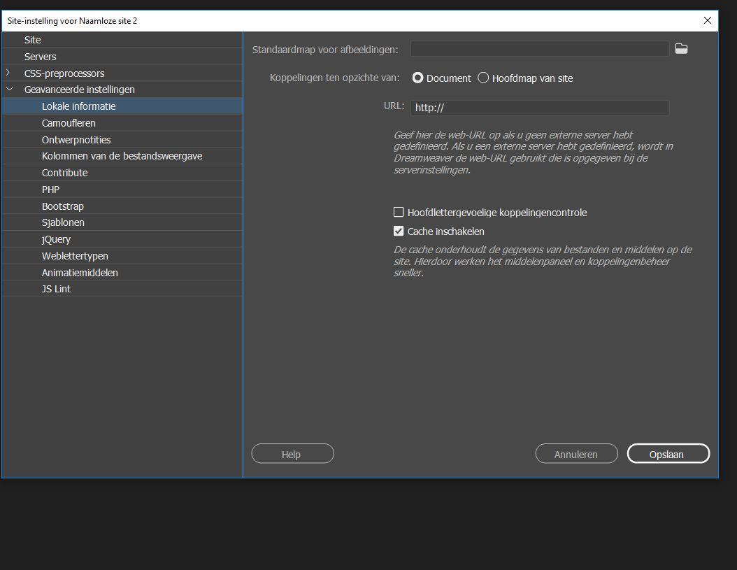 Geavanceerde instellingen voor site-instelling