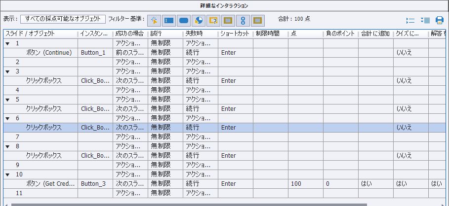 パブリッシュ前にスコアをチェックするための LMS の詳細なインタラクションダイアログボックス