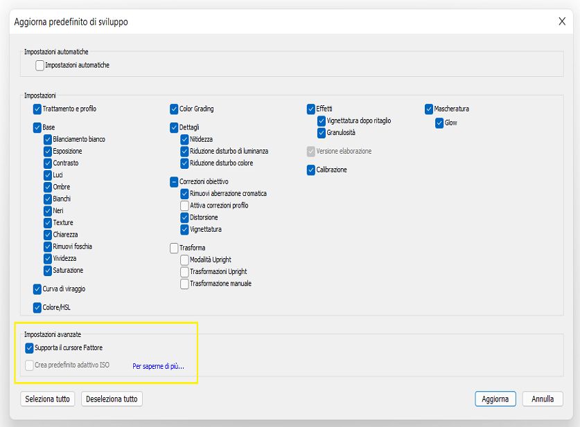 Supporta il cursore Fattore