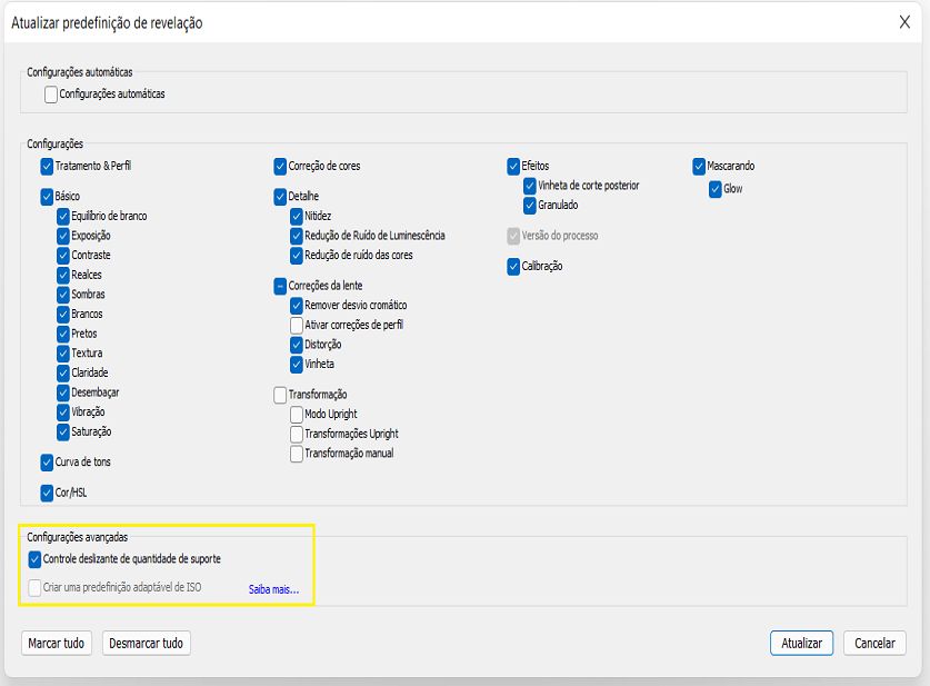 Controle deslizante Intensidade de suporte