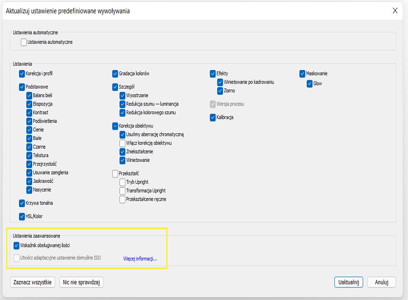 Obsługa suwaka intensywności