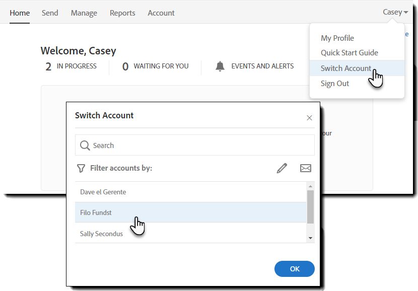 Geavanceerd delen - schakelen tussen accounts