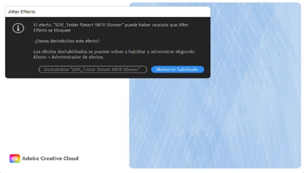 Cuadro de diálogo en el que se explica el efecto que se ha podido producir durante la última sesión y las opciones para mantenerlo activado o desactivado.