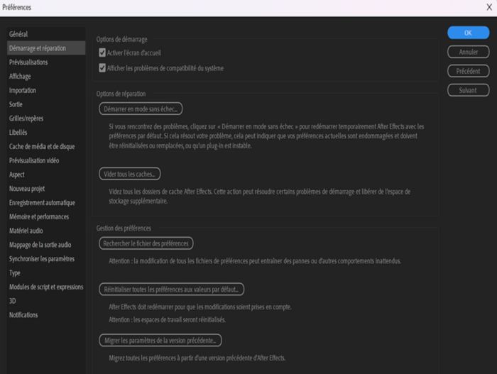 Panneau Démarrage et réparation dans les préférences avec l’option Mode sans échec sélectionnée.