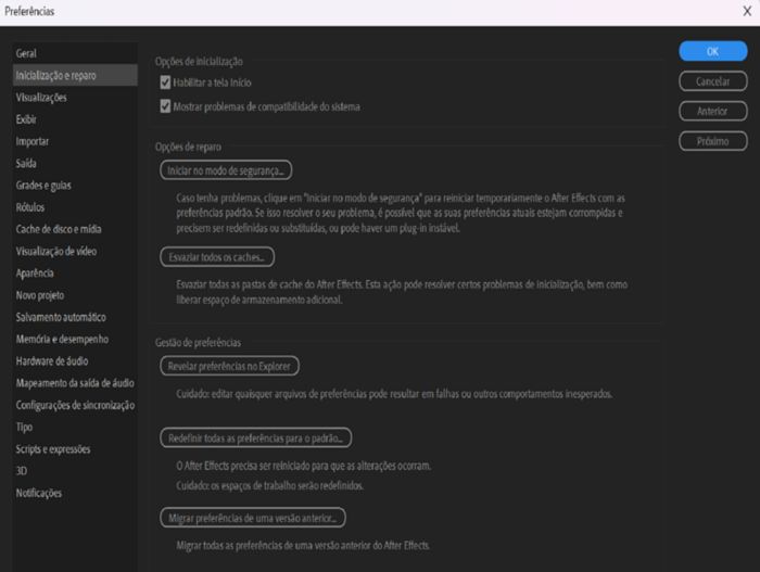 Painel Inicialização e reparo nas preferências com a opção modo de segurança selecionada.