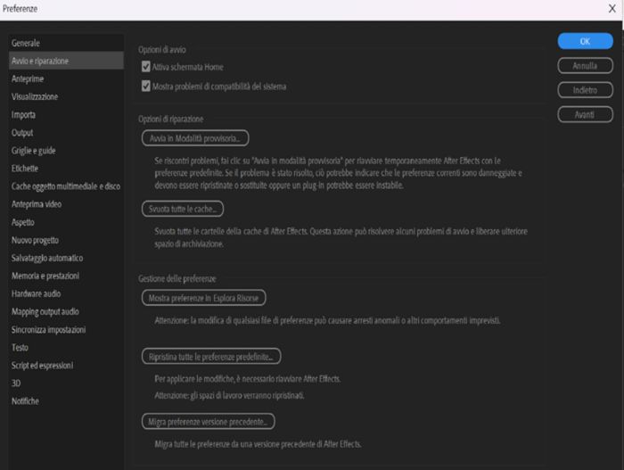 Pannello Avvio e ripristino nelle Preferenze con l’opzione Modalità provvisoria selezionata.