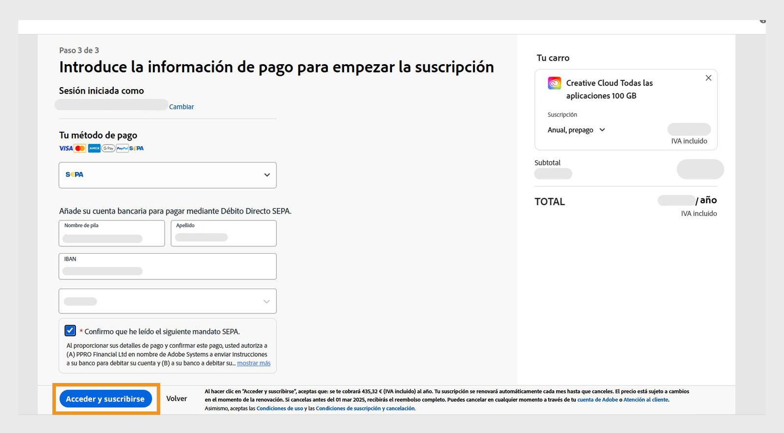 Editar el método de pago