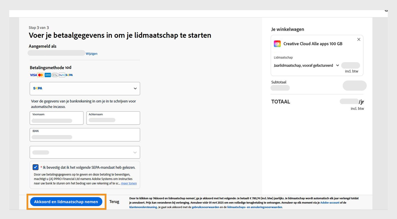 Betalingsmethode bewerken