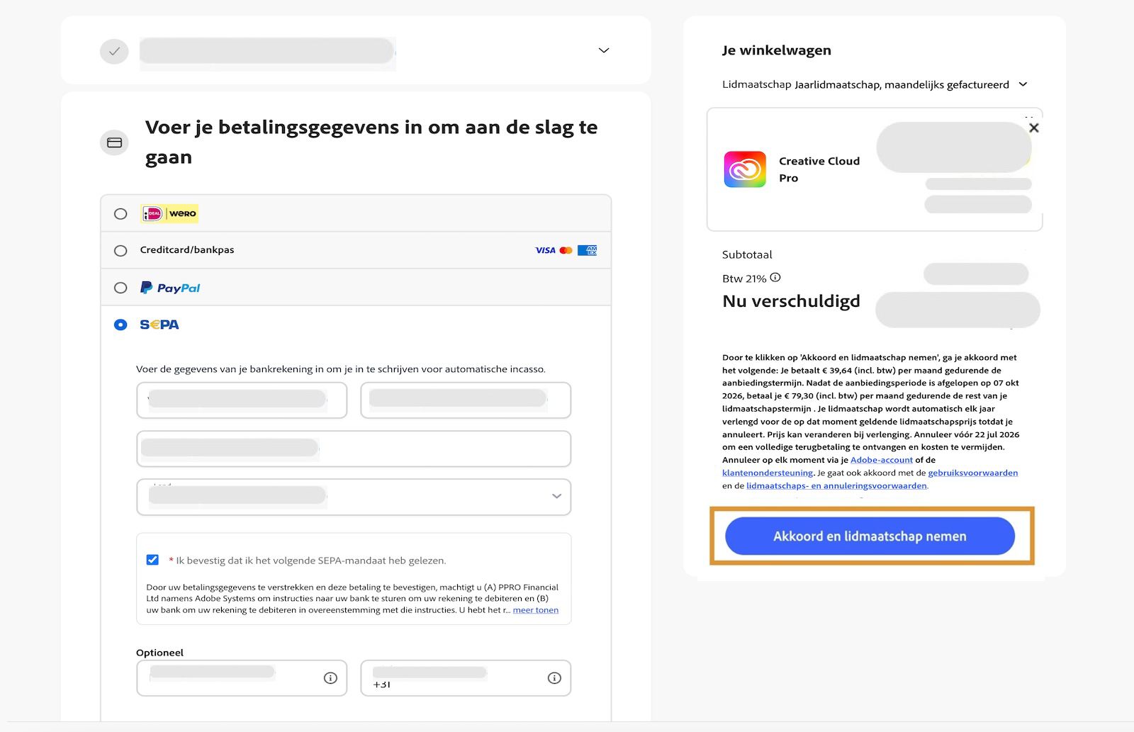 Betalingsmethode bewerken