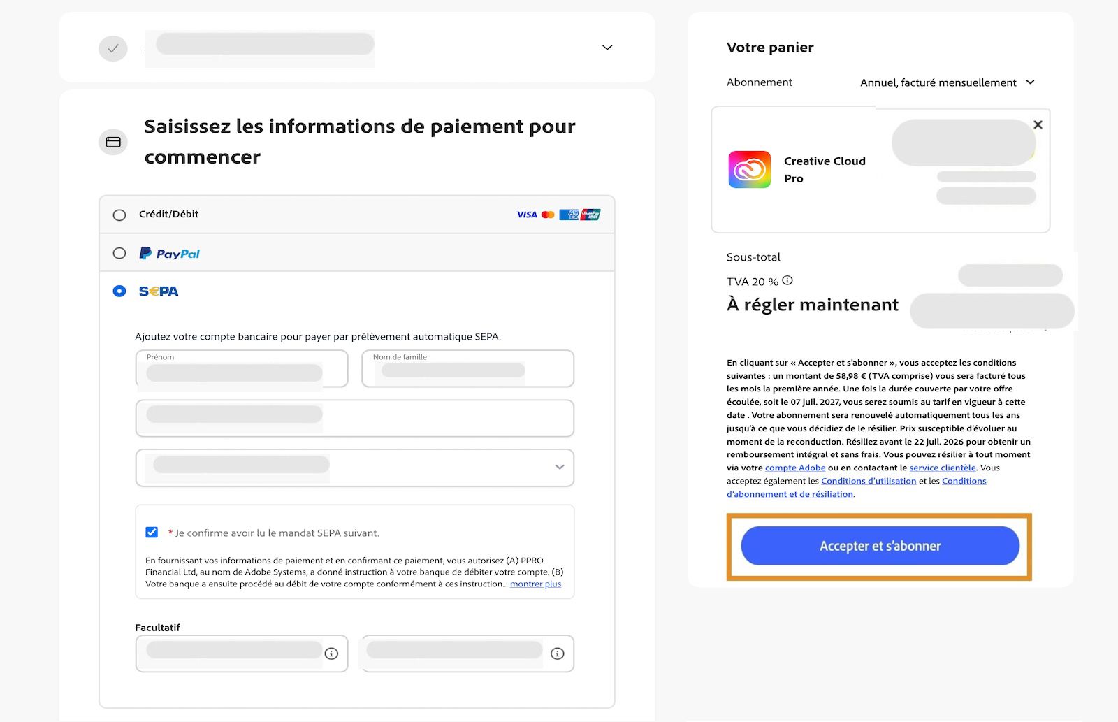 Modifier le mode de paiement