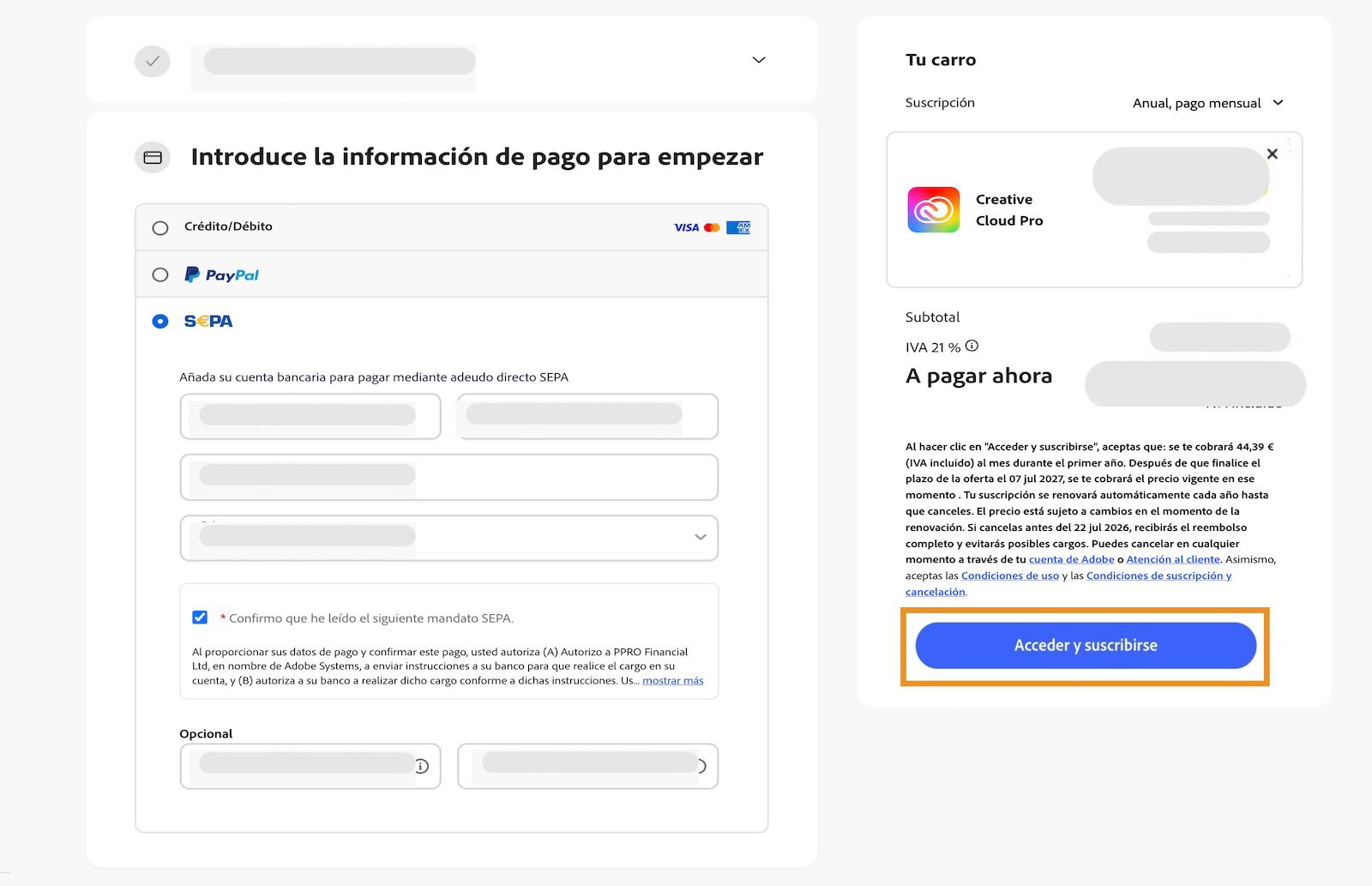 Editar el método de pago