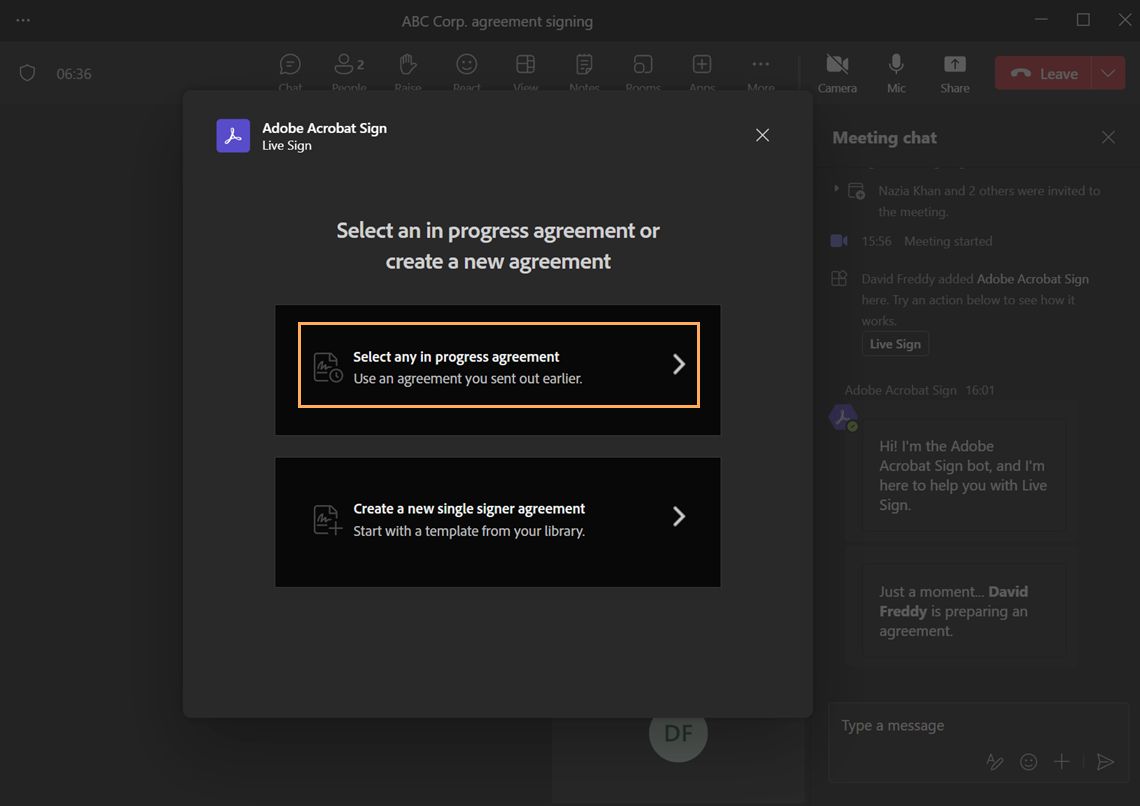 Adobe Acrobat Sign for Microsoft Teams: Live Sign