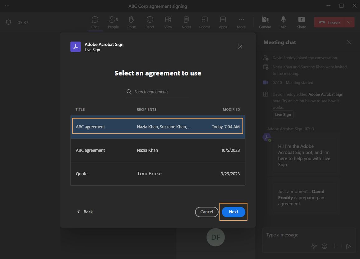 Adobe Acrobat Sign for Teams: Live signing on agreements