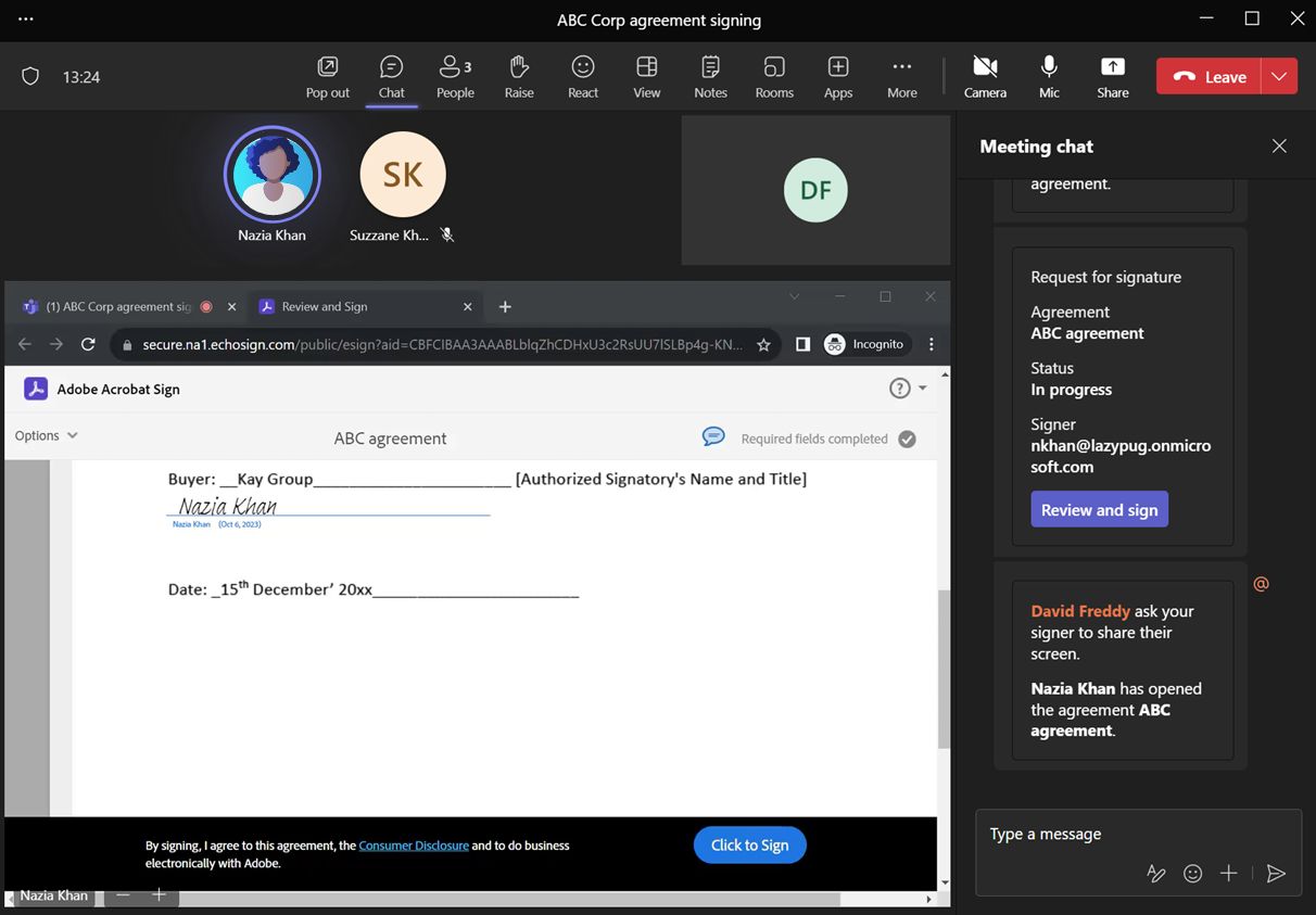 Adobe Acrobat Sign for Teams: Live signing on agreements