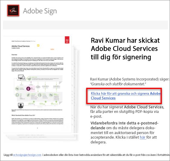 Länk till avtalet i e-postmeddelandet