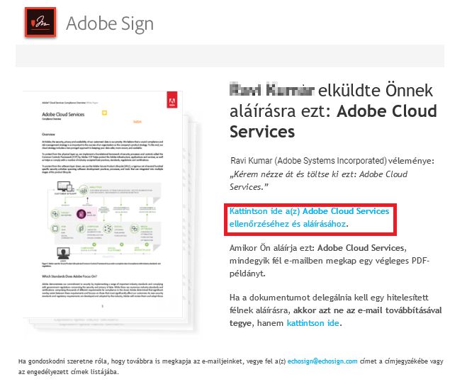 A szerződés e-mailben kapott hivatkozása
