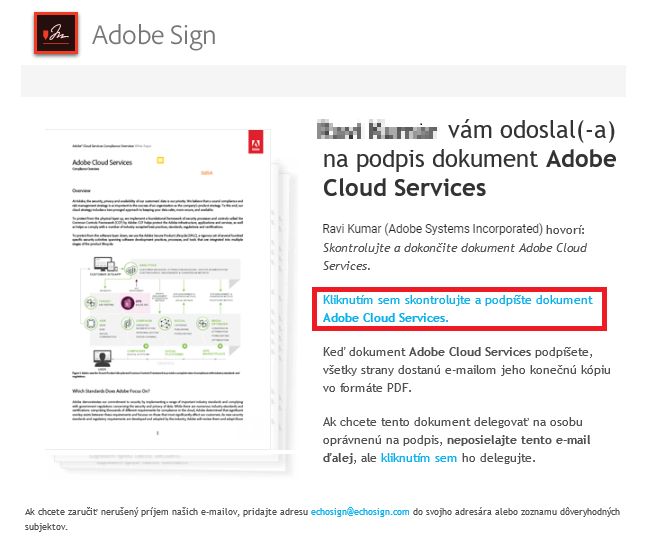 Prepojenie na zmluvu prijaté e-mailom