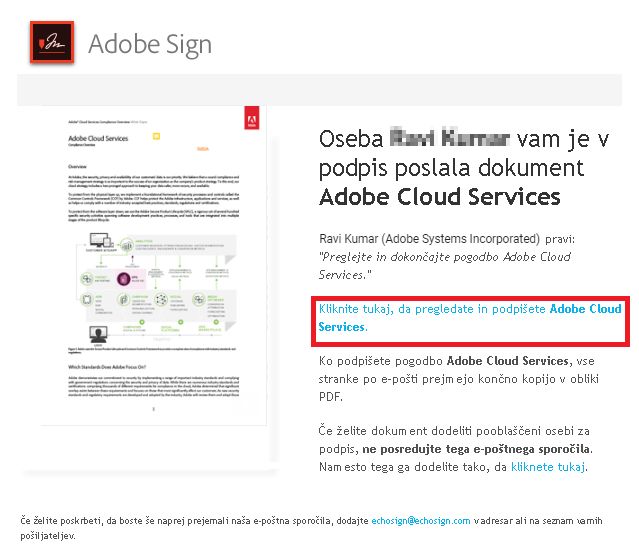Povezava pogodbe, prejete po e-pošti