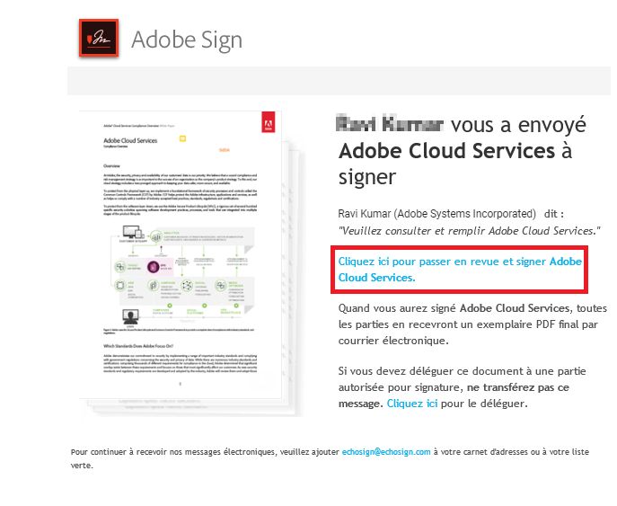 Lien de l’accord reçu dans le courrier électronique