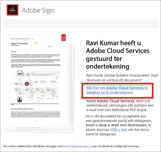 Koppeling naar de overeenkomst in de e-mail