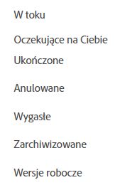 Filtrowanie według umów lub szablonów Sign