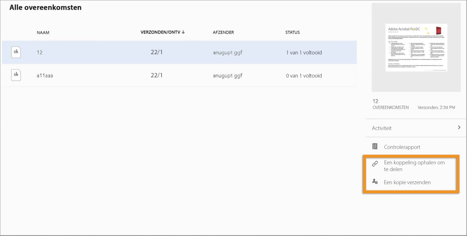 Gearchiveerde overeenkomsten delen