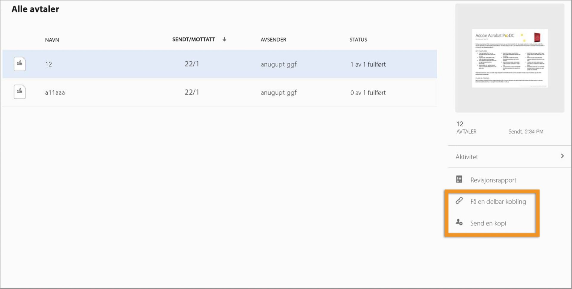 Del arkiverte avtaler