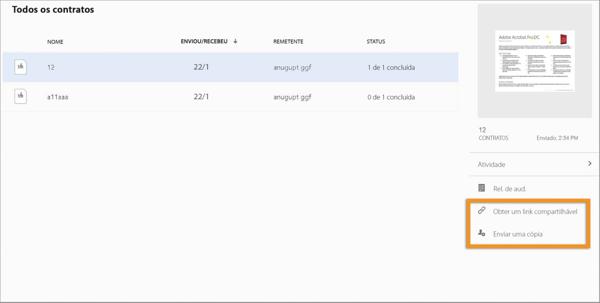 Compartilhar contratos arquivados