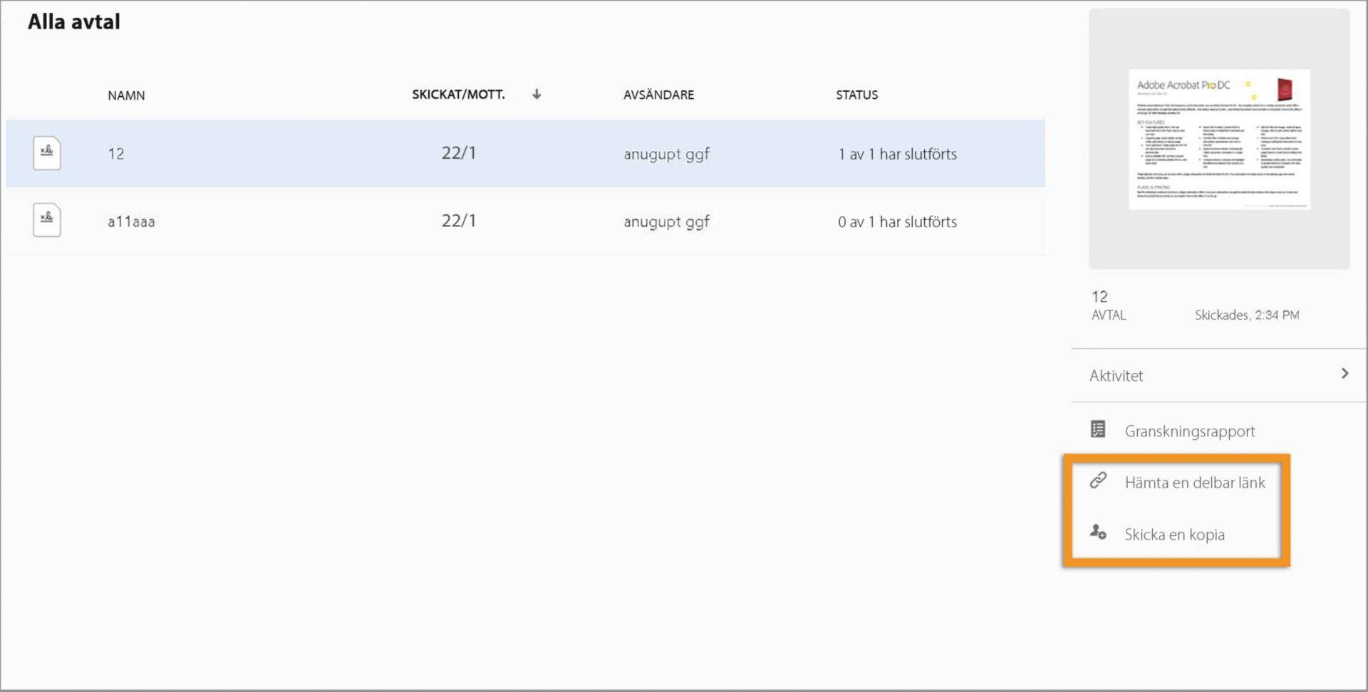Dela arkiverade avtal