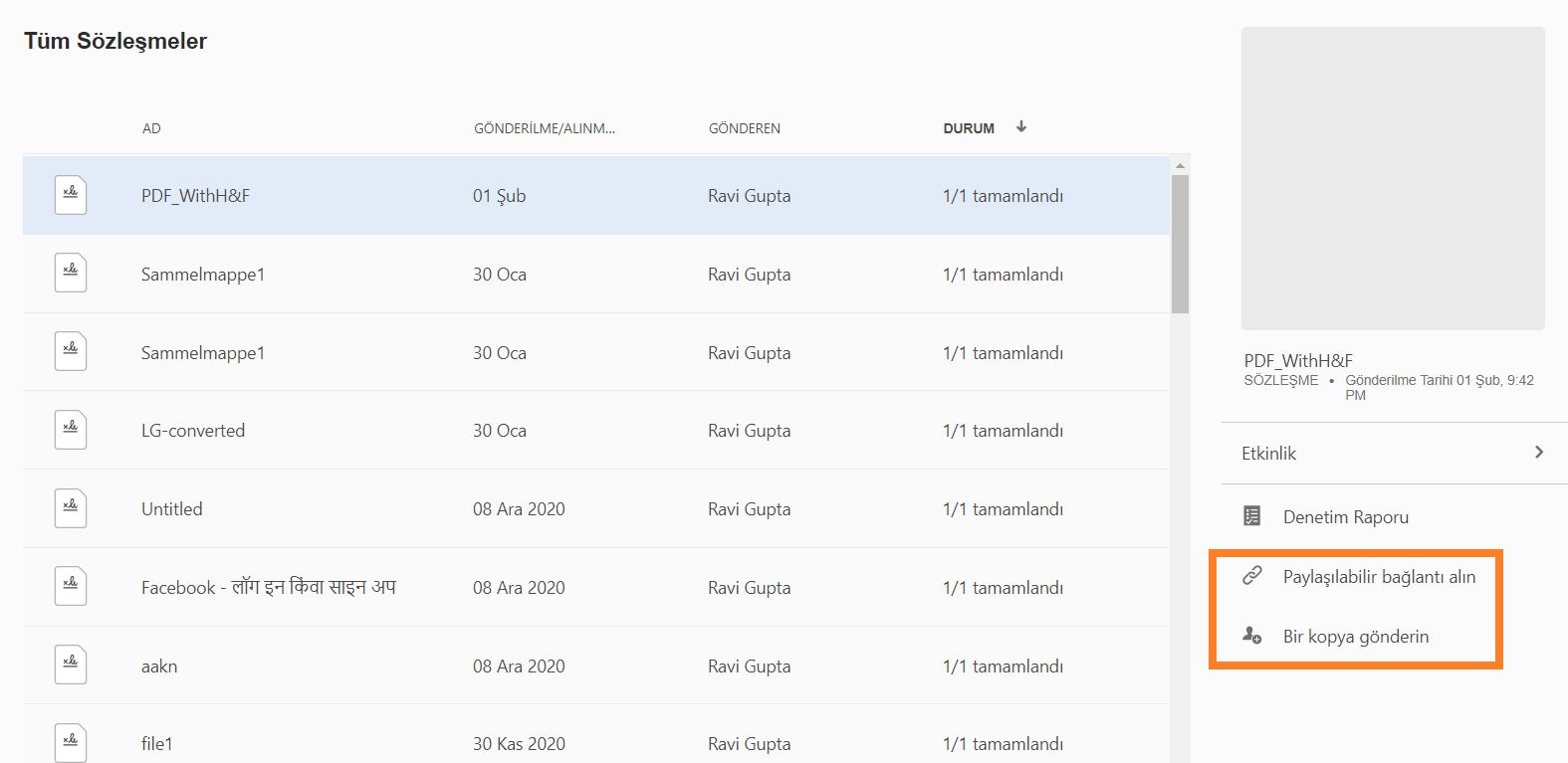 Arşivlenmiş sözleşmeleri paylaşma