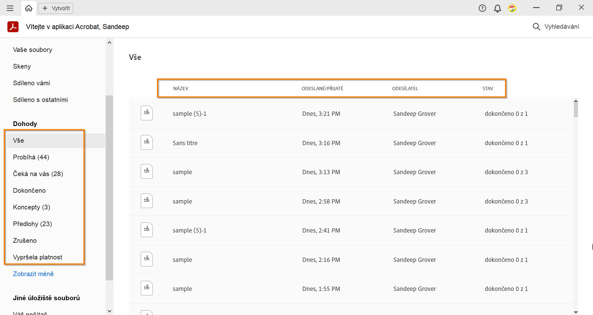 Zobrazení sdílených dohod