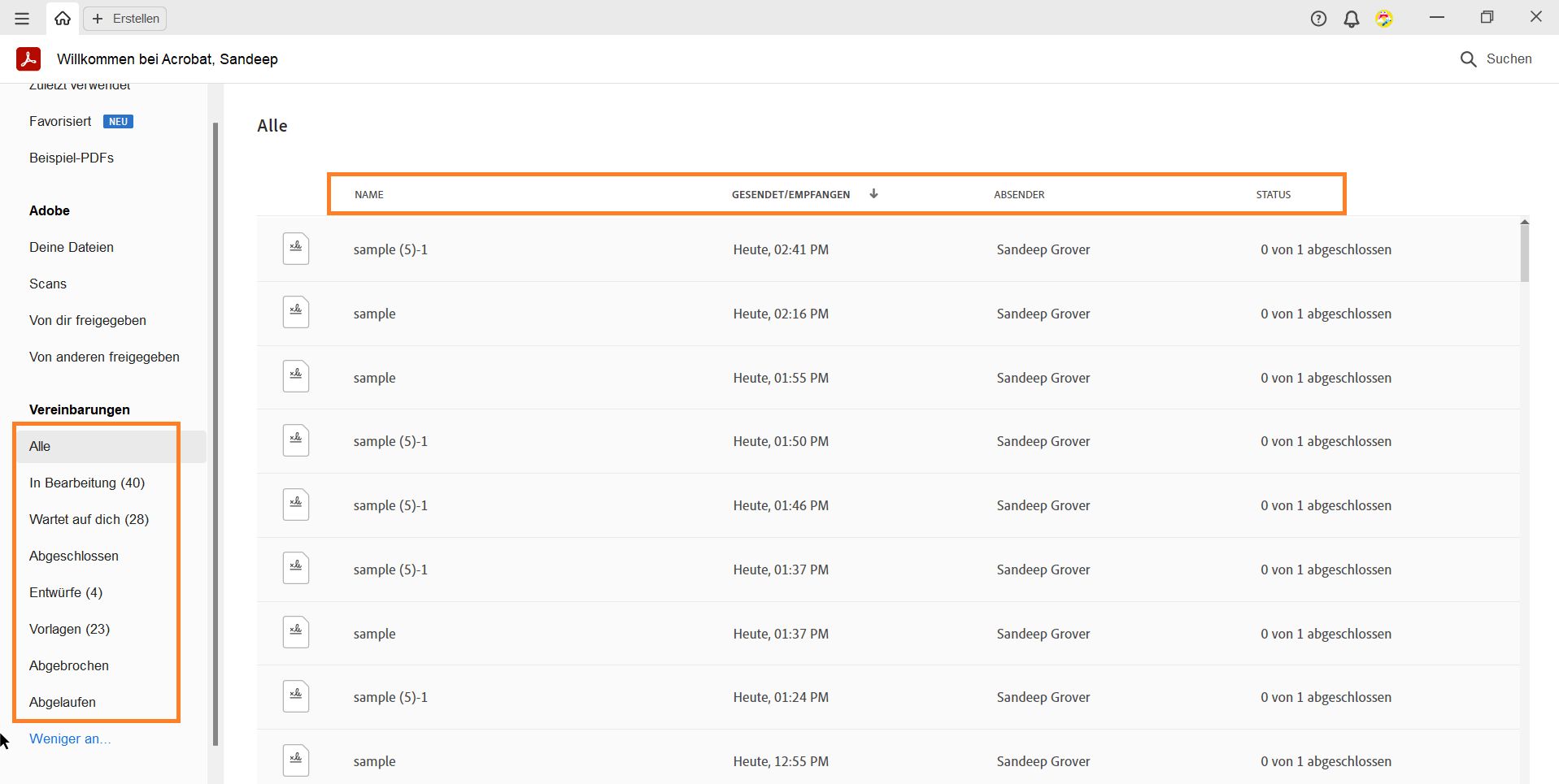 Freigegebene Vereinbarungen anzeigen