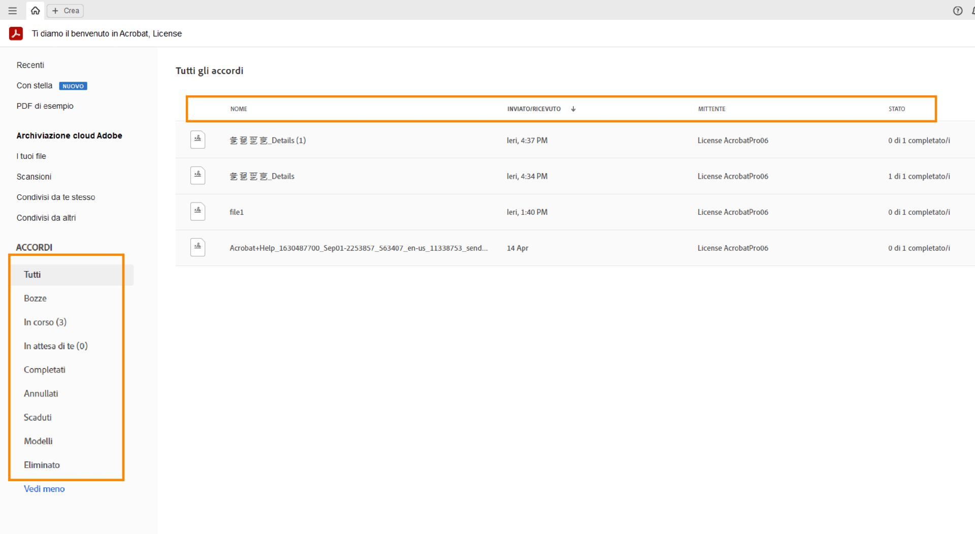 Visualizza gli accordi condivisi