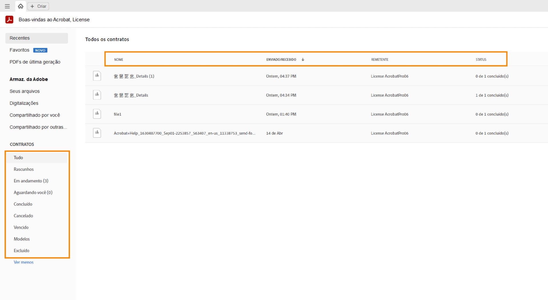 Exibir contratos compartilhados