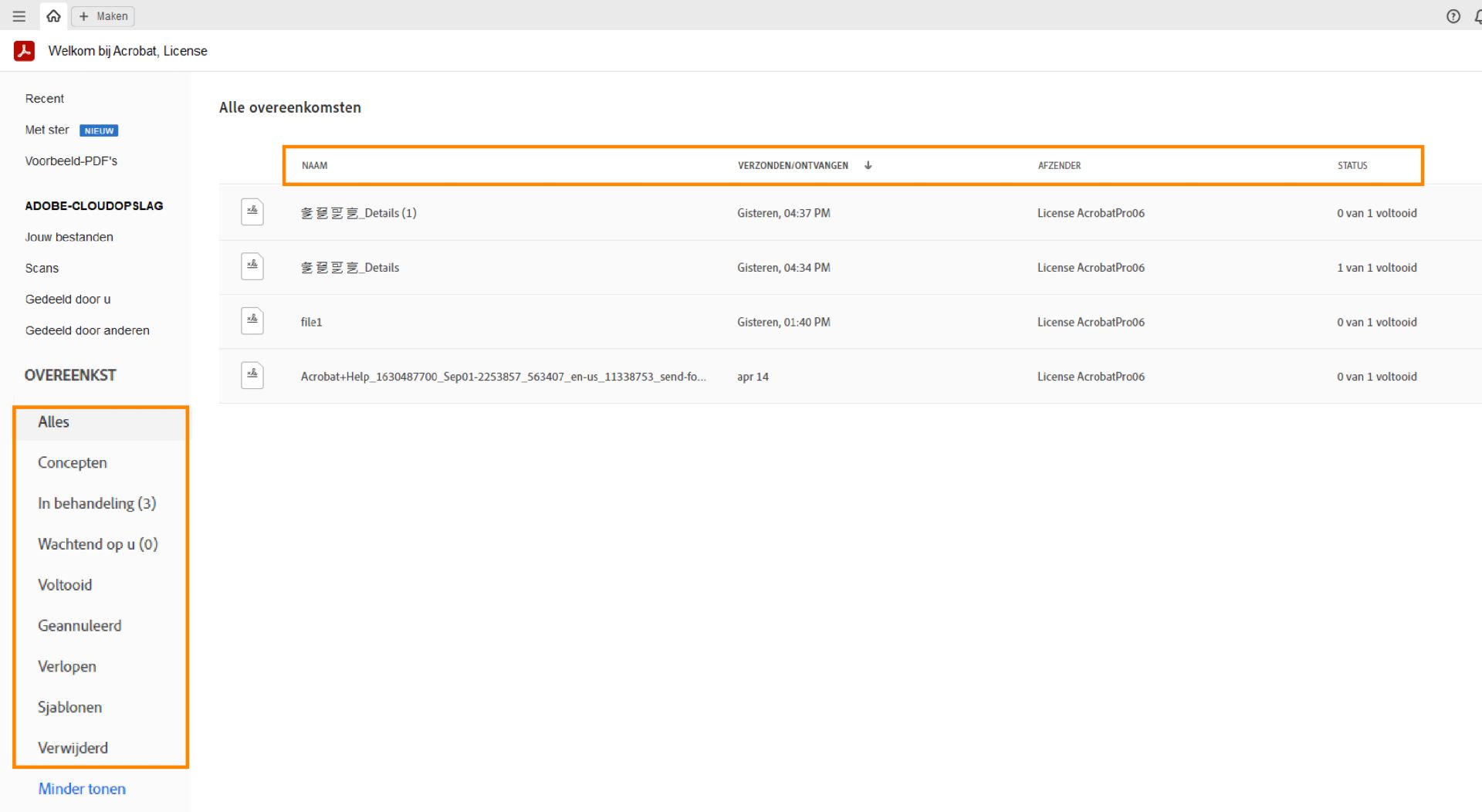 Gedeelde overeenkomsten weergeven