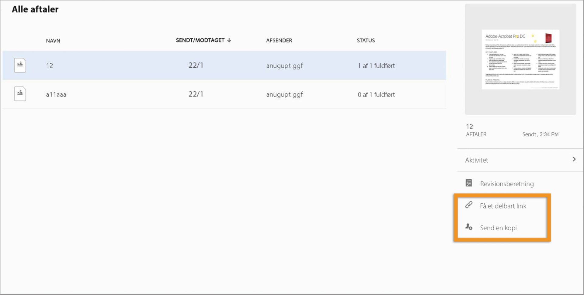 Del arkiverede aftaler