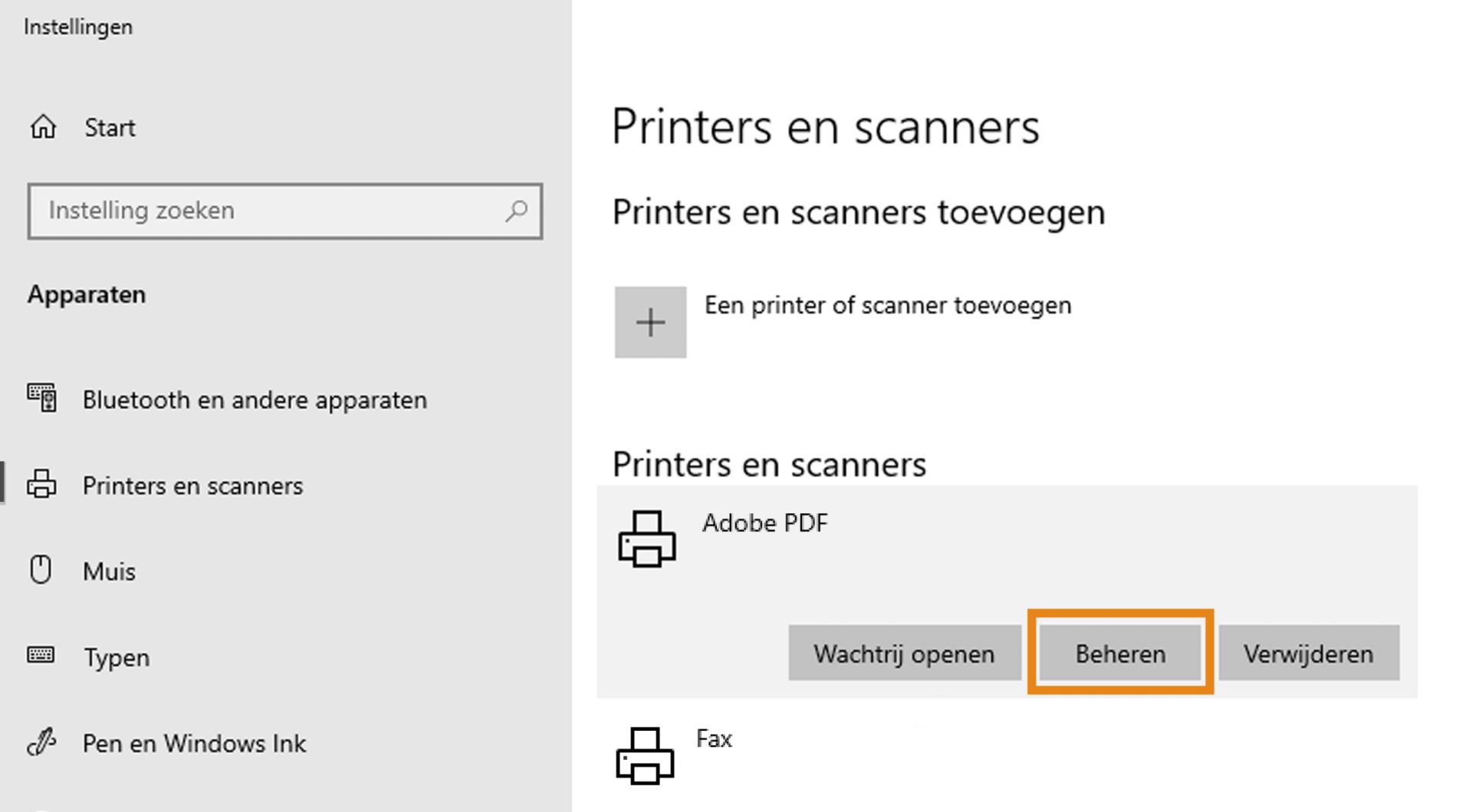 Selecteer Adobe PDF en stel dit in als standaardprinter.