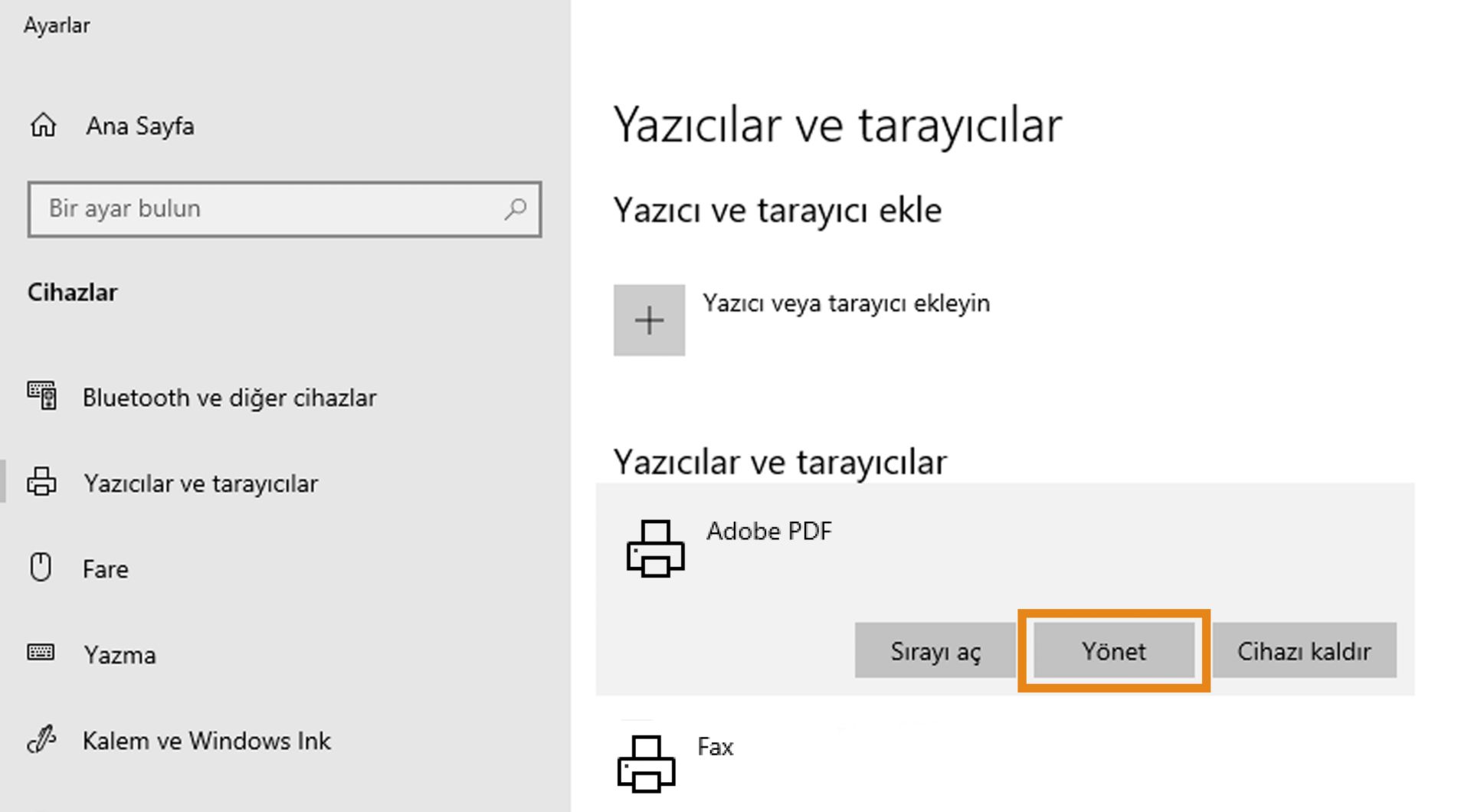 Adobe PDF'yi seçin ve ardından varsayılan yazıcı olarak ayarlayın.