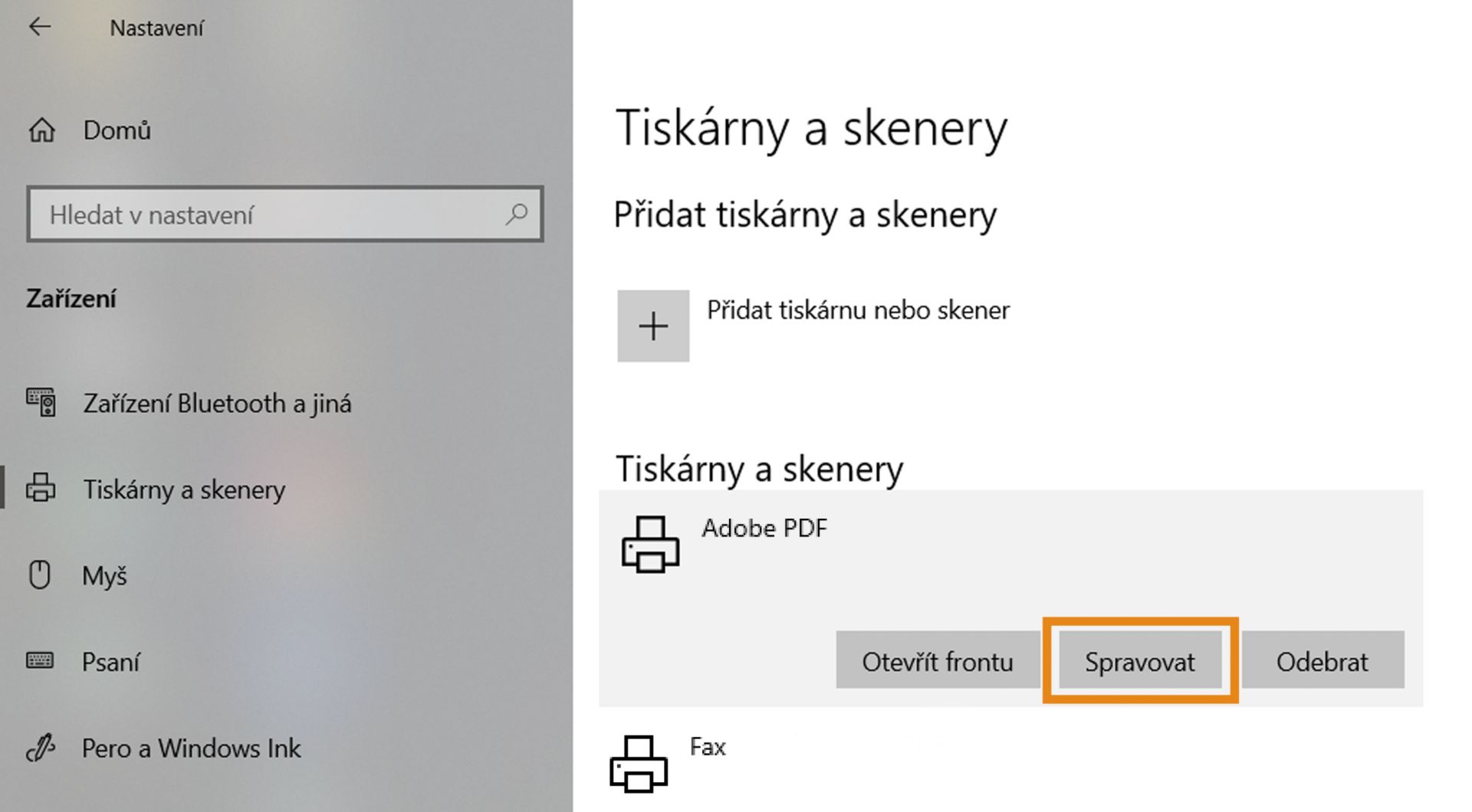 Vyberte možnost Adobe PDF a poté ji nastavte jako výchozí tiskárnu.
