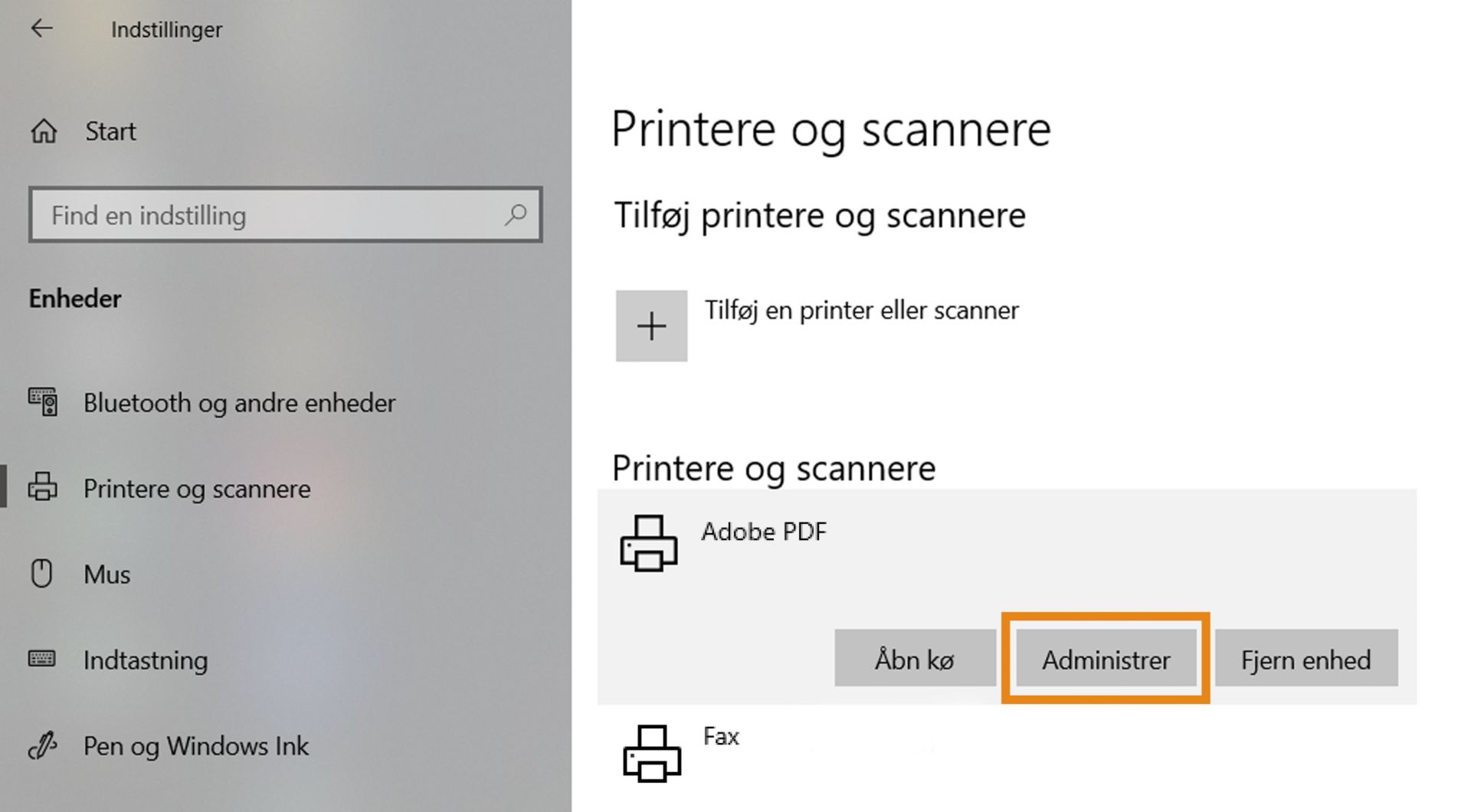 Vælg Adobe PDF, og indstil den som standardprinter.