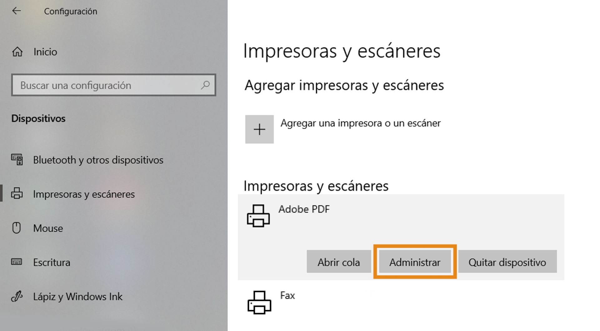 Seleccione Adobe PDF y, a continuación, configúrelo como impresora predeterminada.
