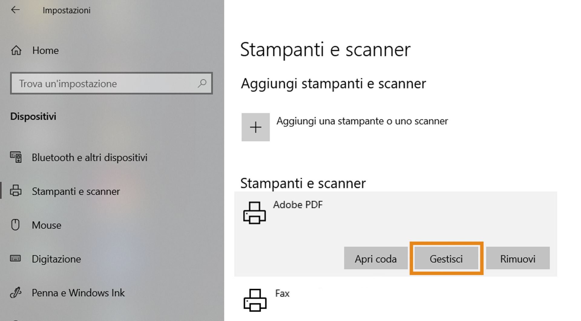 Selezionate Adobe PDF e quindi impostatelo come stampante predefinita.