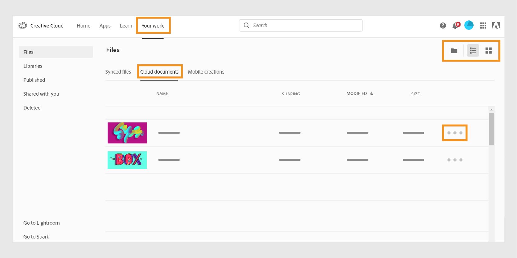 Felhőalapú dokumentumok rendszerezése a Creative Cloud webhelyről