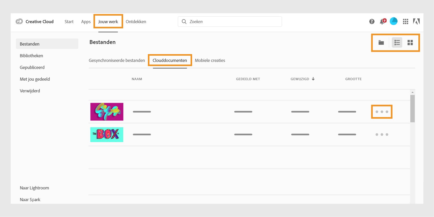 Organiseer clouddocumenten vanaf de Creative Cloud-website