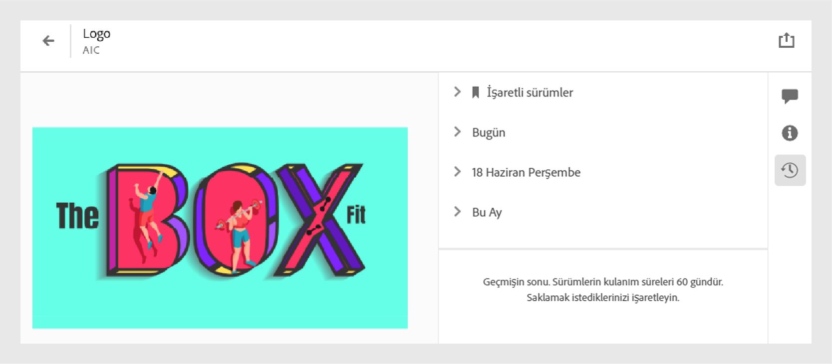 Creative Cloud web sitesindeki Sürüm geçmişi