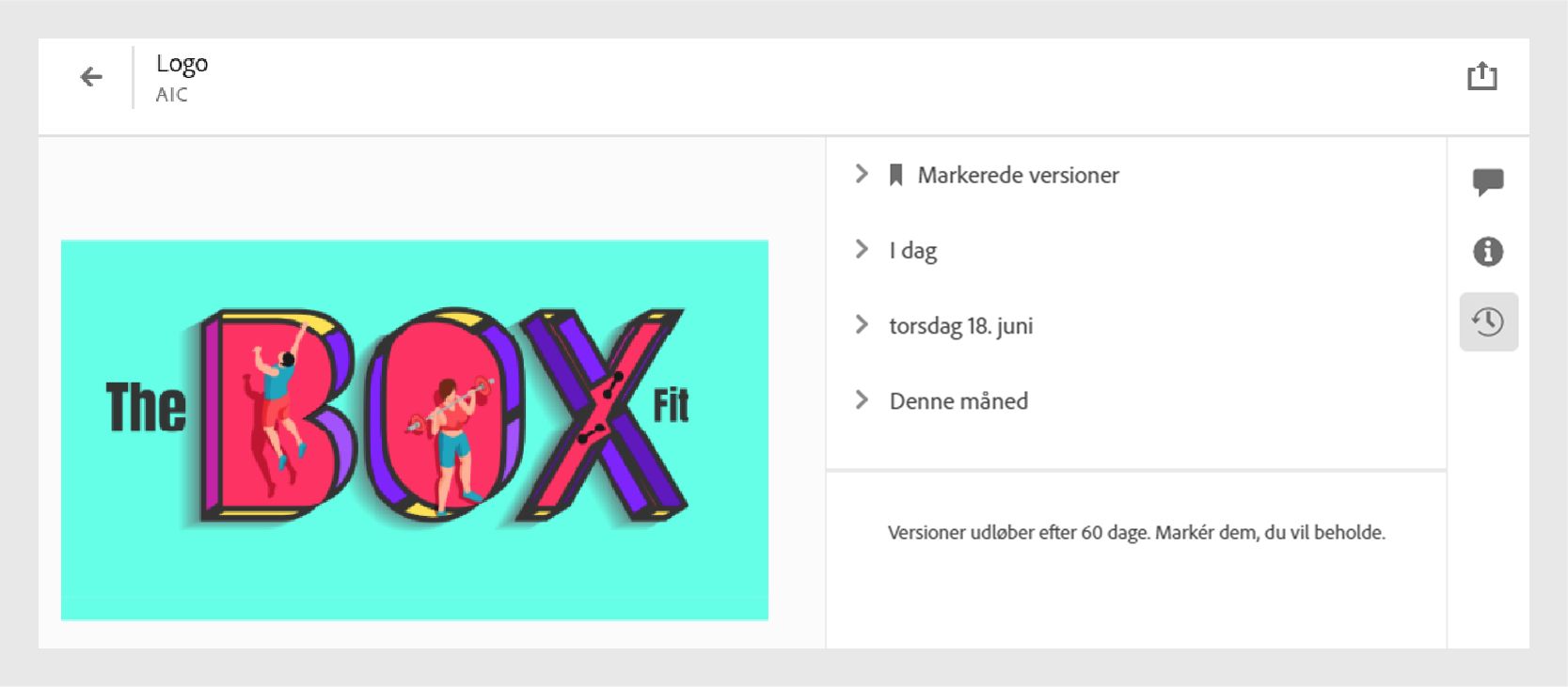 Versionshistorik på Creative Cloud-webstedet