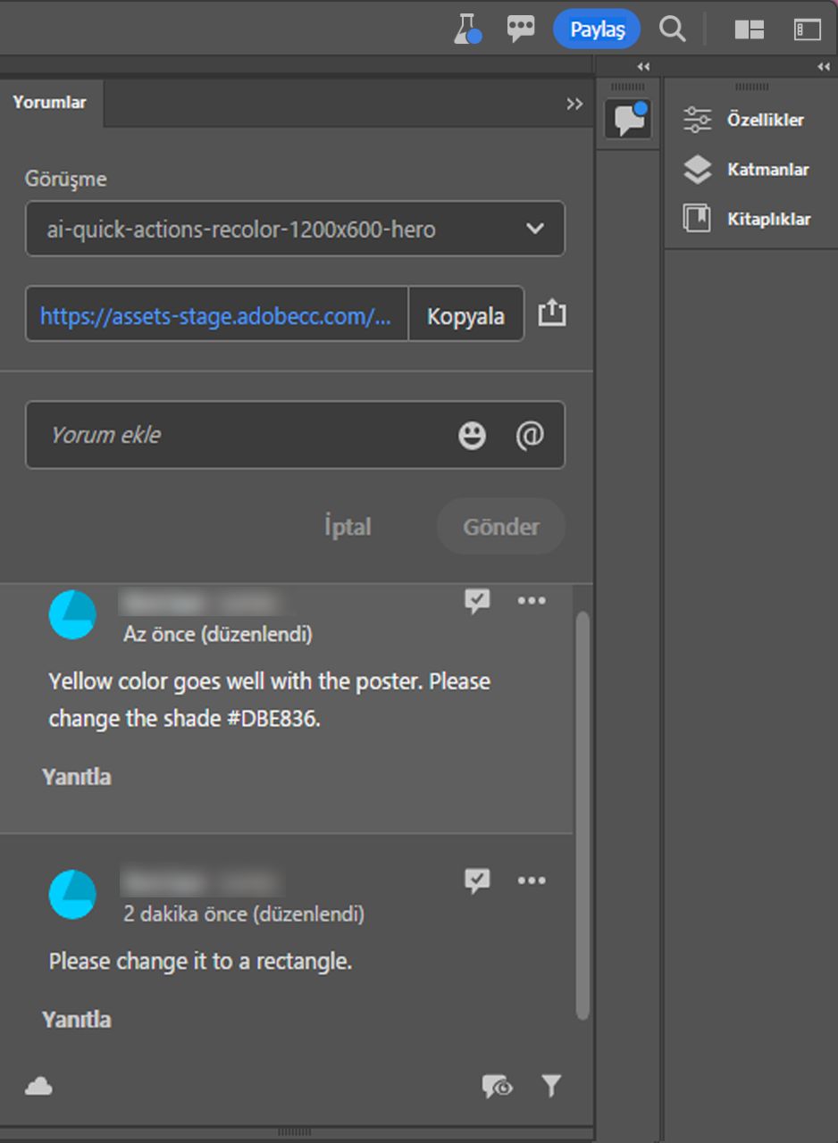 Yorumları yanıtlayabileceğiniz ve çözümleyebileceğiniz Yorumlar paneli.